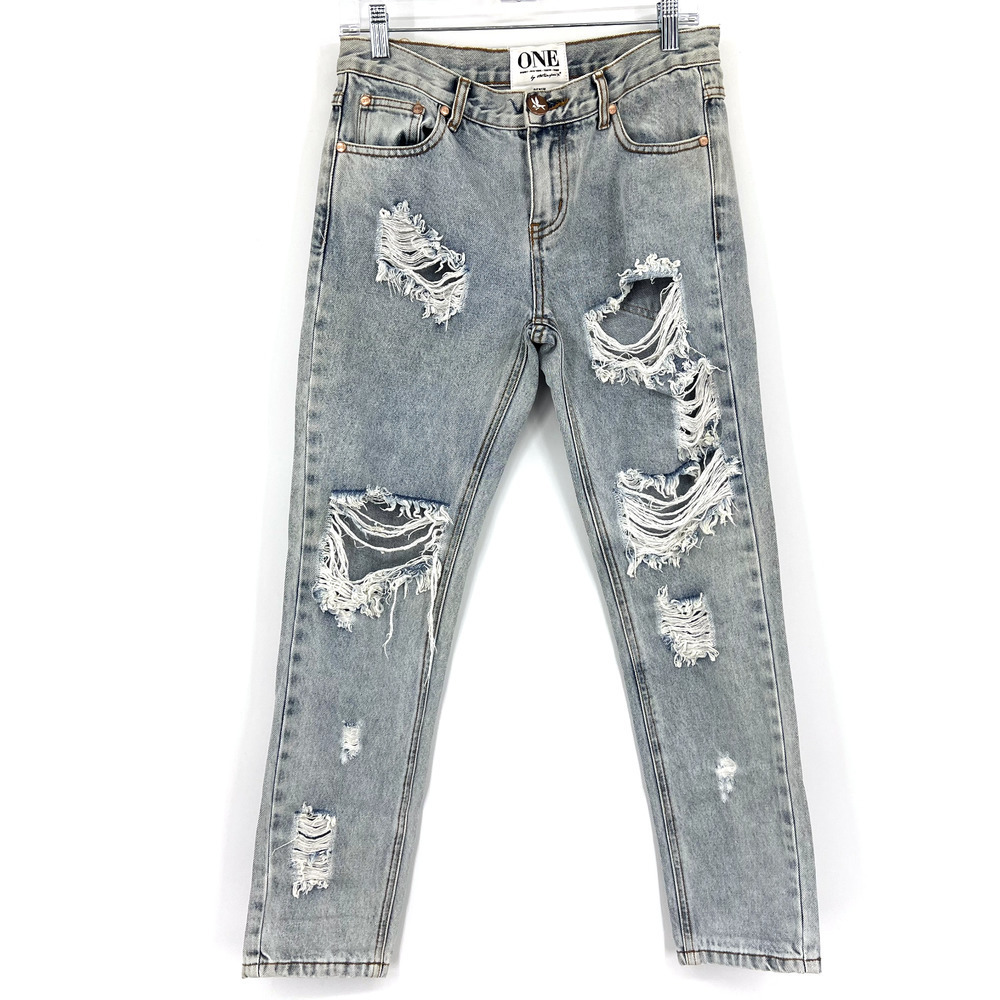 One x One Teaspoon Womens 26 Awesome Baggies Mid Rise Distressed Denim Jeans